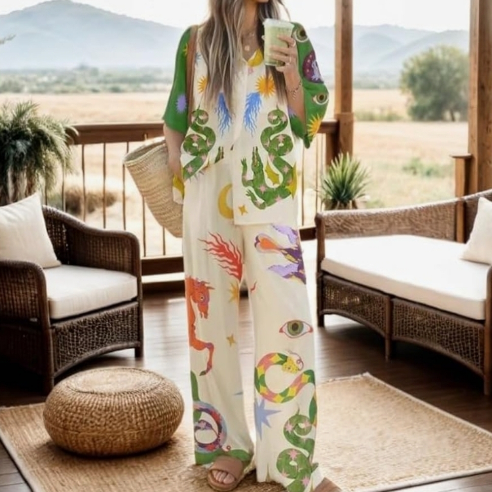 Colorful Graphic Two-Piece Set - Picture 1 of 6